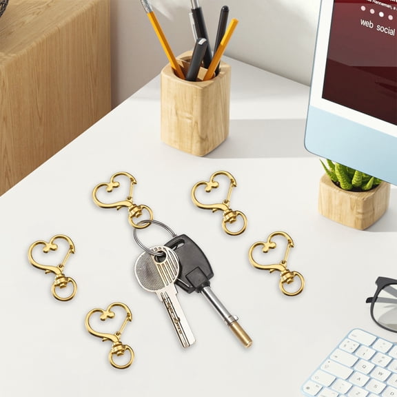 XYAIYT 5 pc Heart Keychain Bag Charm with Alloy Hook for Purse and Keys Romantic Valentine Accessory Dual Function Decoration for Everyday Carry Durable Metal Finish Gold 1.6in