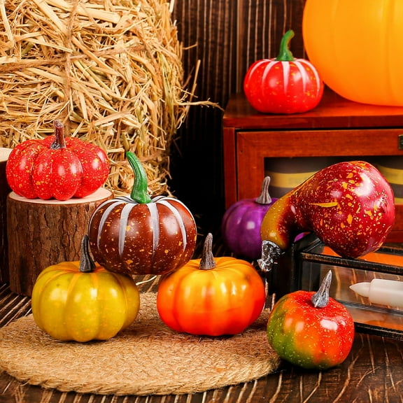 XYAIYT 8 Pack Pumpkin Decoration Thanksgiving Party Supplies Fall Plates Realistic Foam Simulation Lightweight Lifelike Centerpiece and Restaurant Window Display 7.1in Yellow