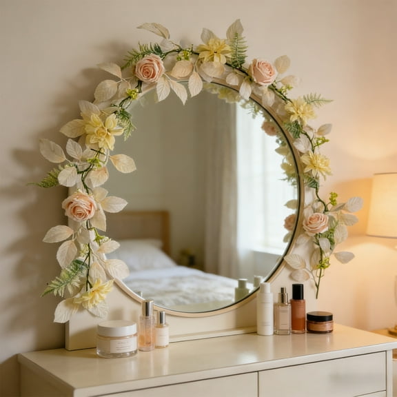 XYAIYT Artificial Rose Garland Silk Flower Vine Hanging Decoration Romantic Faux Roses with Lifelike Petals Ideal for Wedding Arch Ceiling Wall Mantel Centerpiece Decor Beige 68.9in