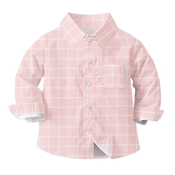 XYAIYT Boys Button Down Plaid Shirts Solid Color Plaid Printed Long Sleeve Shirt with Chest Pockets Fall Wear