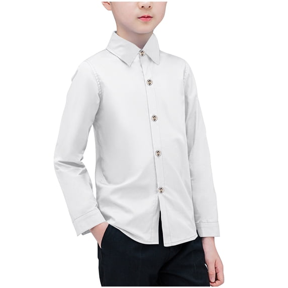 XYAIYT Boys Long Sleeve Dress Shirt Lightweight Comfy Button Down Shirts Solid Color Turndown Blouses