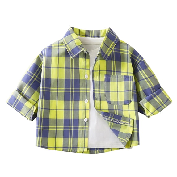 XYAIYT Boys Plaid Shirt Trendy Casual Color Block Button Down Shirts with Chest Pockets Long Sleeve Turndown Blouses