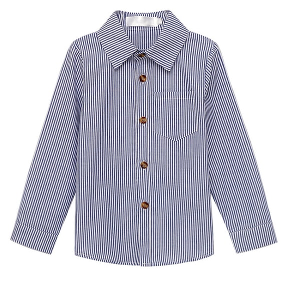 XYAIYT Button Down Shirt for Boys Striped Print Long Sleeve Shirts with Chest with Pocket Loose Casual Turndown Blouse