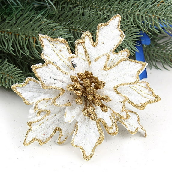 XYAIYT Christmas Decorations Christmas Ornaments Christmas Tree Decorations Flannel Artificial Christmas Flower Picks Artificial Poinsettia Tree Clips for Wreath Garland Centerpiece 5.9in White