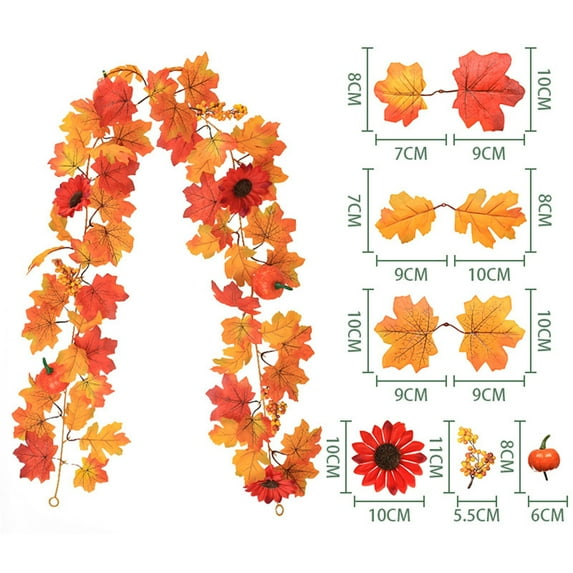 XYAIYT Christmas Decorations Simulated Pumpkin Maple Leaf Artificial Maple Leaves Rattan Sunflower Silk Screen Printed Fade Resistant High Grade Texture for Home Mantel Table Display 68.9in Orange