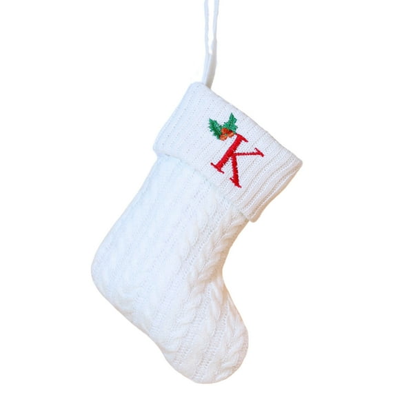 XYAIYT Christmas Embroidered Letter Socks Christmas Mantel Decor Hanging Christmas Decorations for Indoor Use Personalized Knitted Initials for Family Holiday Fireplace 7.9x6.3in White