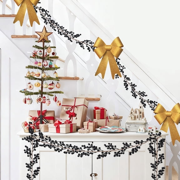 XYAIYT Christmas Garland Rattan Berry Branch Realistic Twisted Vine Flexible Plastic Decorative Accent for Mantel Door Table Wedding Home Indoor Outdoor Display 72.8in Black