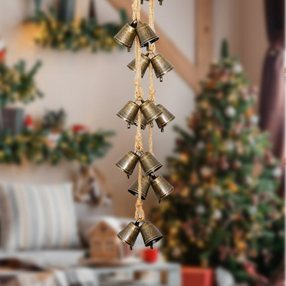 XYAIYT Christmas Garland Vintage Hanging Bells Metal Rustic Jute Handcrafted Melodic Sound Long Lasting Ornament for Tree Wreath Mantel Door Indoor Outdoor Vacation Home Decor 22x2.4x1in Brown