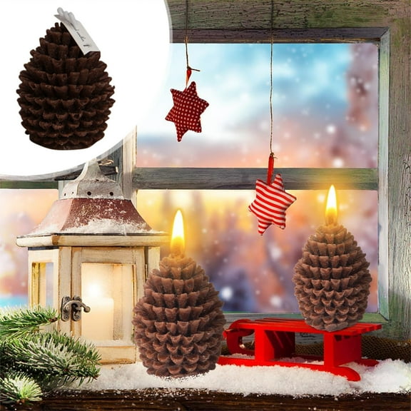 XYAIYT Christmas Handmade Pinecone Candle Christmas Decorations Christmas Table Decorations Natural Soy Wax Long Lasting Burn for Holiday Table Mantel Fireplace Warm Festive Home Decor 2.6x2in Brown