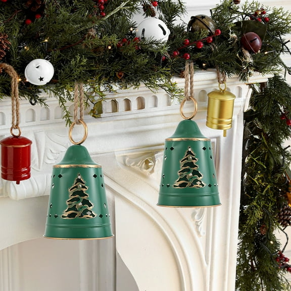 XYAIYT Christmas Ornaments Iron Bells Hanging Decoration Rustic Metal Holiday Tree Accents with Vin e Charm Long Lasting Hanging Pendants for Indoor Outdoor Mantel Door Wall 11.4x6.9x6.9in Green