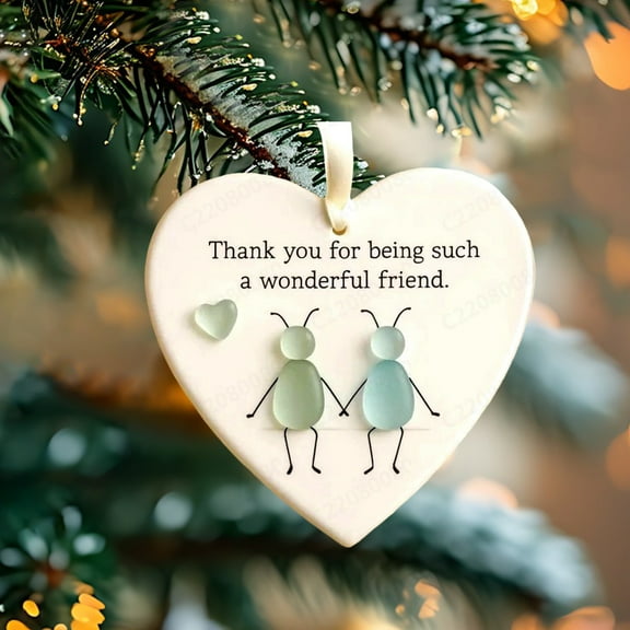 XYAIYT Christmas Ornaments Sea Glass Beach Ornament with Elegant Round Frame Sand and Natural Accents Soft Calm Decor for Tree Mantel and Gift 3.1in White