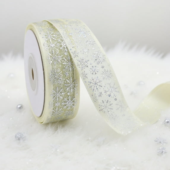 XYAIYT Christmas Snowflake Organza Gift Ribbon Christmas Tree Christmas Decorations Sheer Snowflake Design Colorfast Soft Drape for Gift Wrapping Tree Decorating Holiday Decor 177.2x1in Beige
