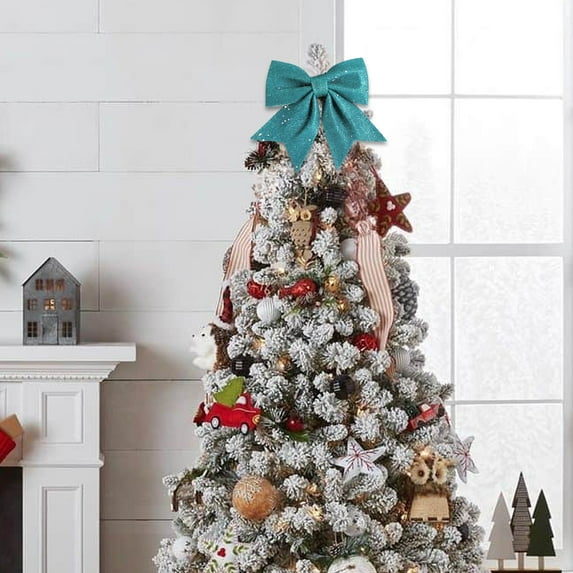 XYAIYT Christmas Tree Pearl Bow Christmas Decorations with Sparkling Gold Finish Long Lasting Construction Oversized Bow for Tree Toppers Wreaths Gifts Indoor Holiday Decor 7.9x6.7in Blue