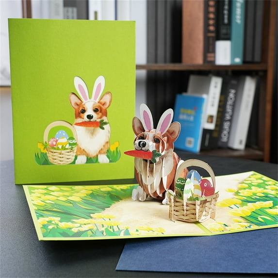 XYAIYT Cute Easter Greeting Card with Corgi Design-Creative Holiday Blessing Card for Easter,Birthdays,Anniversaries, More,Includes Envelope for Personalized Messages Gifts