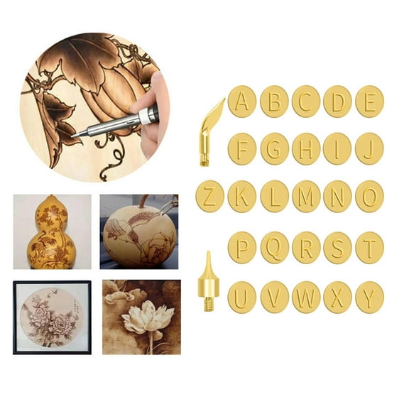 XYAIYT DIY Wood Leather Burning Set with 26 Copper Letter Heads Complete Alphabet Engraving Kit Multifunctional for Wood Leather Cork Easy Installation Long Lasting for Personalized Gifts Crafting