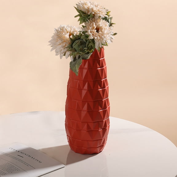 XYAIYT Elegant Plastic Glazed Decorative Vase for Living Room,TV Cabinet Flower Arrangements,Suit for Dried or Fresh Flowers,Contemporary Home Decor,9 Inches Tall,and Versatile Design(Orange)