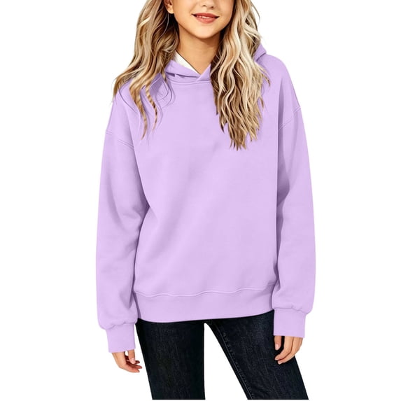 XYAIYT Fall Hoodie Sweatshirts for Girls Kids Basic Casual Solid Color Long Sleeve Hooded Pullovers Tops