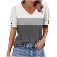 thumbnail image 1 of XYAIYT Fashion Tops for Womens V Neck Color-Block Blouses Short Sleeve Puff Sleeve Summer Casual Loose T-shirt, 1 of 6