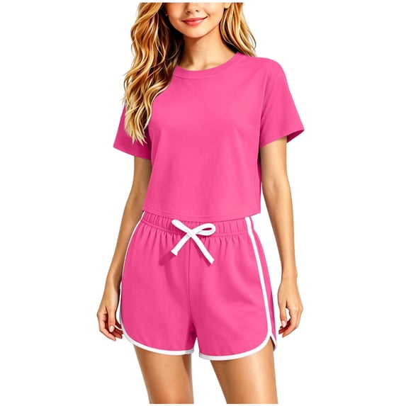 XYAIYT Girls Athletic Short Sets Summer Casual Outfits Sets Crew-neck Basic Tee and Drawstring Shorts