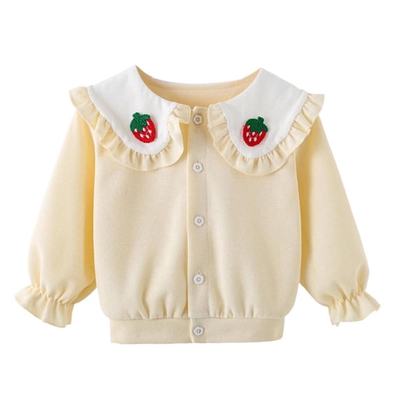 XYAIYT Girls Cute Cardigan with Lapel Fashion Graphic Button Up Knitted Coat Long Ruffle Sleeve Jacket Outerwear