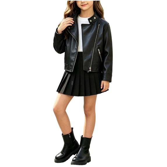 XYAIYT Girls Leather Jacket Fashion Biker Style Zipper Up Short Coat for Kids Fall Spring Outerwear Going Out