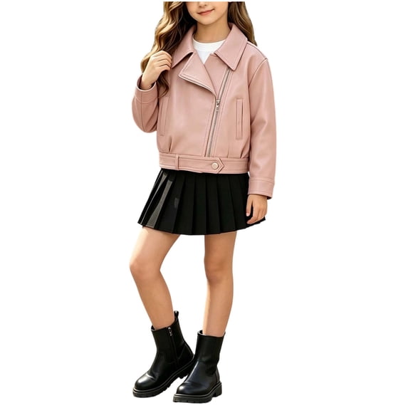 XYAIYT Girls Leather Jacket Fashion Biker Style Zipper Up Short Coat for Kids Fall Spring Outerwear Going Out