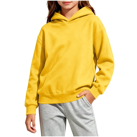 XYAIYT Girls Lightweight Sweatshirts Solid Color Basic Casual Hoodies Long Sleeve Hooded Pullovers Daily Wear
