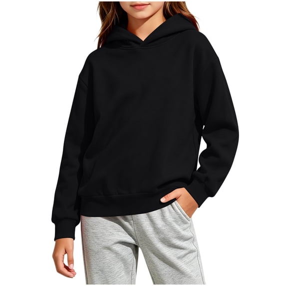 XYAIYT Girls Lightweight Sweatshirts Solid Color Basic Casual Hoodies Long Sleeve Hooded Pullovers Daily Wear