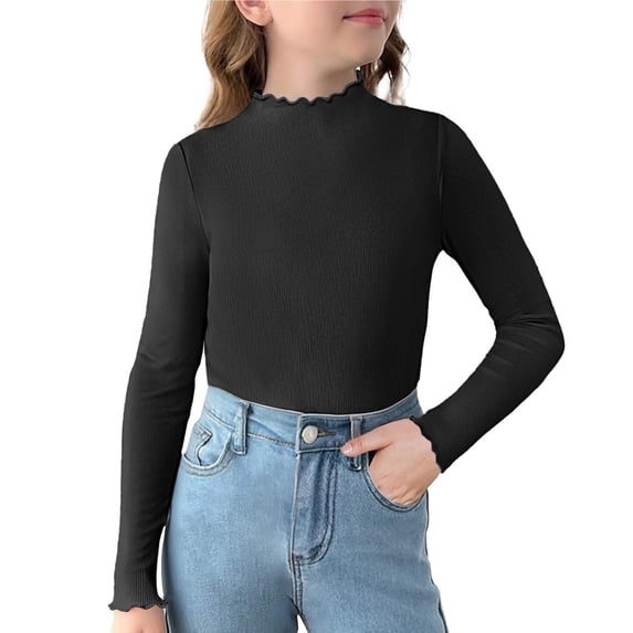 XYAIYT Girls Long Sleeve T-Shirts Mock Neck Solid Color Basic Casual Undershirts Trendy Cute Layering Tops for Kids