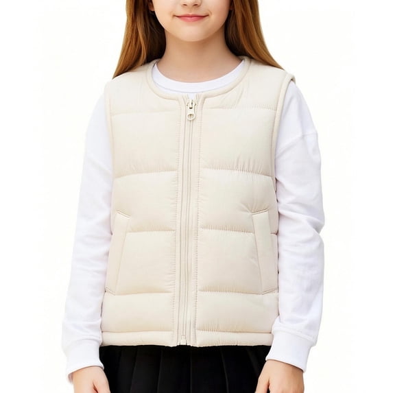 XYAIYT Girls Puffer Jackets Sleeveless Padded Vest Outerwear with Side Pockets Kids Lightweight Warm Zip Up Coats