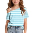 thumbnail image 1 of XYAIYT Girls Short Sleeve T-Shirts Off Shoulder Tops Striped Print Casual Summer Tee for Kids 5-14 Yeas, 1 of 6