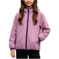 thumbnail image 1 of XYAIYT Girls Windproof Jacket with Pockets Hooded Solid Color Stand Collar Waterproof Outerwear Coat Outdoors, 1 of 6