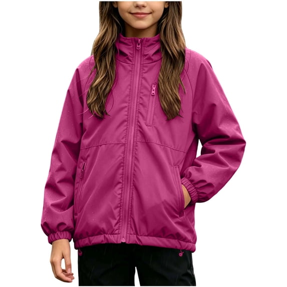 XYAIYT Girls Windproof Jacket with Pockets Hooded Solid Color Stand Collar Waterproof Outerwear Coat Outdoors