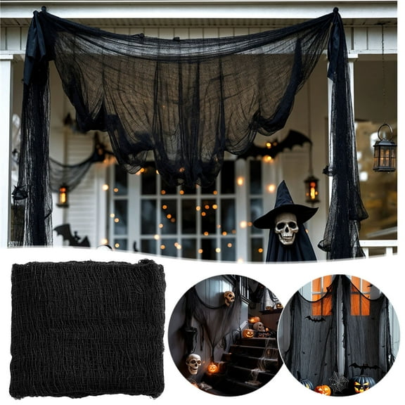 XYAIYT Halloween Creepy Cloth 30×72 Inch Black Halloween Scary Spooky Cloth Windows Doorways Cover Gauze for Halloween Party Decorations