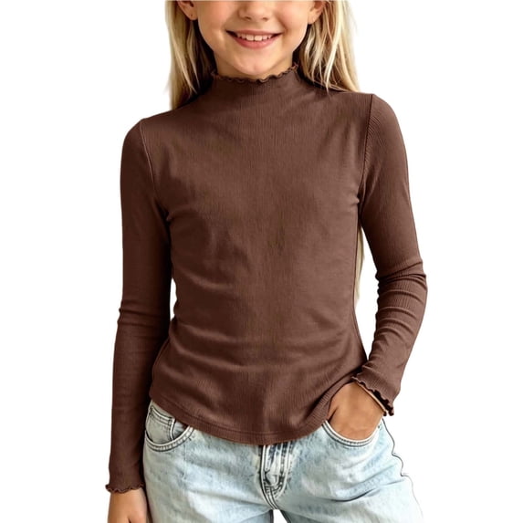 XYAIYT Kids Girls Long Sleeve T-Shirts Mock Neck Solid Color Undershirts Cute Casual Base Layered Tops