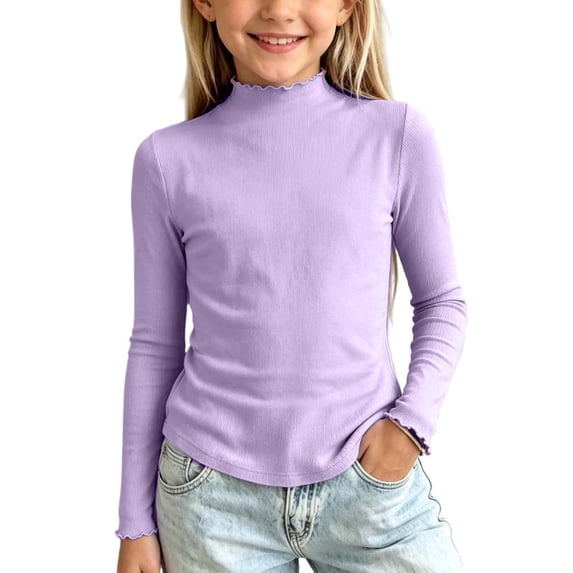 XYAIYT Kids Girls Long Sleeve T-Shirts Mock Neck Solid Color Undershirts Cute Casual Base Layered Tops