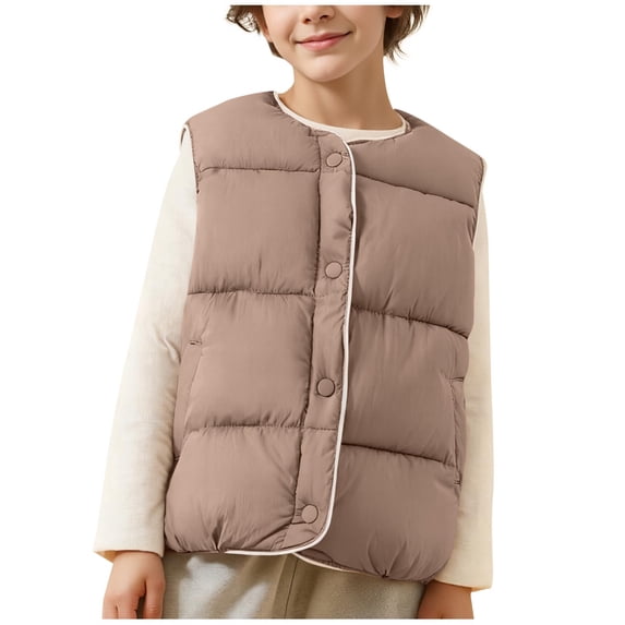 XYAIYT Kids Girls Puffer Jackets Boys Button Up Sleeveless Padded Coat with Pockets Casual Windproof Outerwear