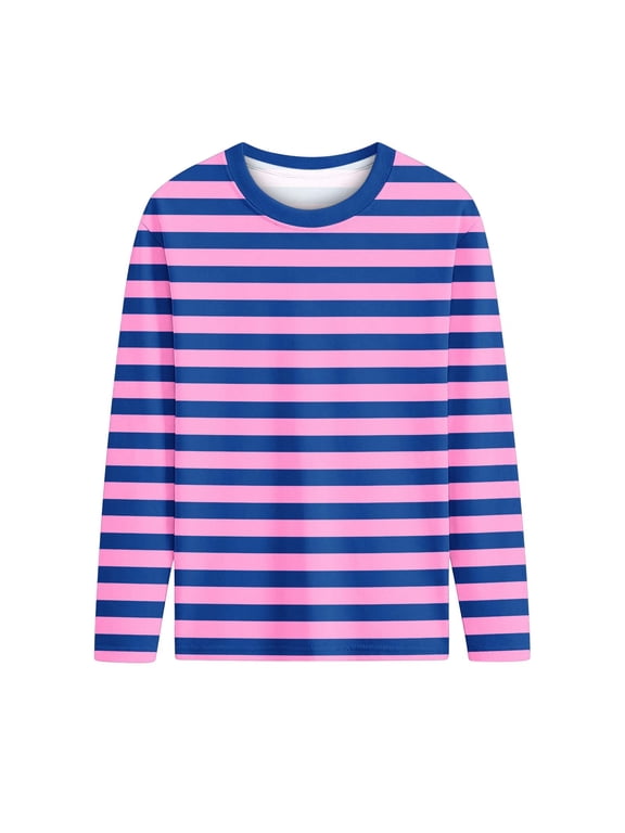 Kids Girls Striped Long Sleeve Top Round Neck Pullover Undershirts Slim Casual Layered Tops 3-14T