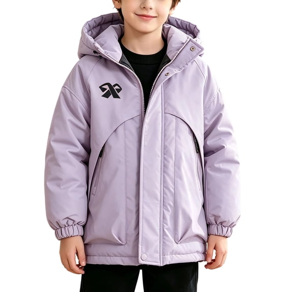 XYAIYT Kids Hooded Jacket Windproof Boys Stand Collar Padded Puffer Coat Thickened Winter Warm Outerwear for Girls