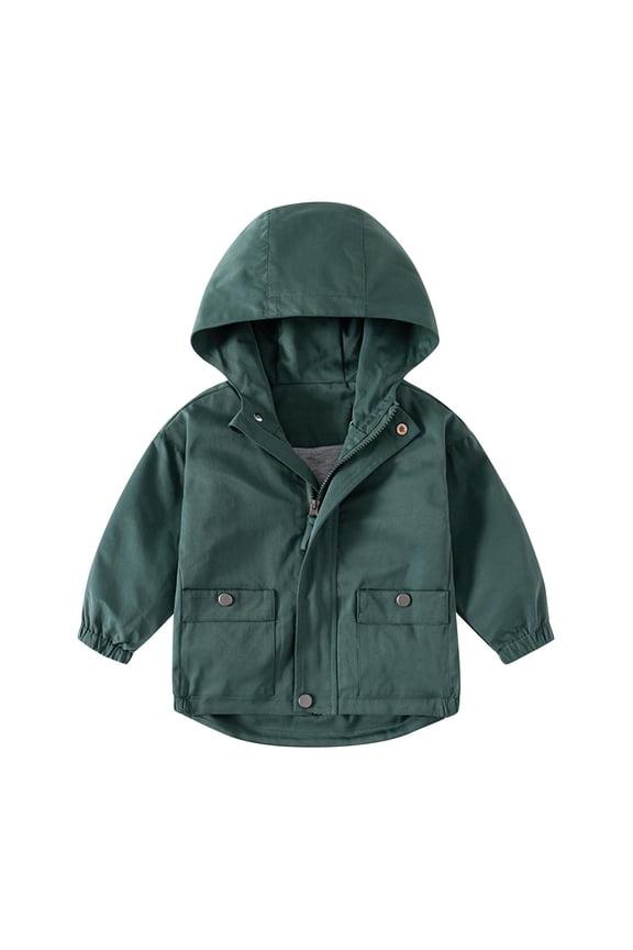 Kids Windproof Jacket Hooded Outdoor Coat with Pockets Fall Winter Outerwear for Boys Girls 2-10 Years