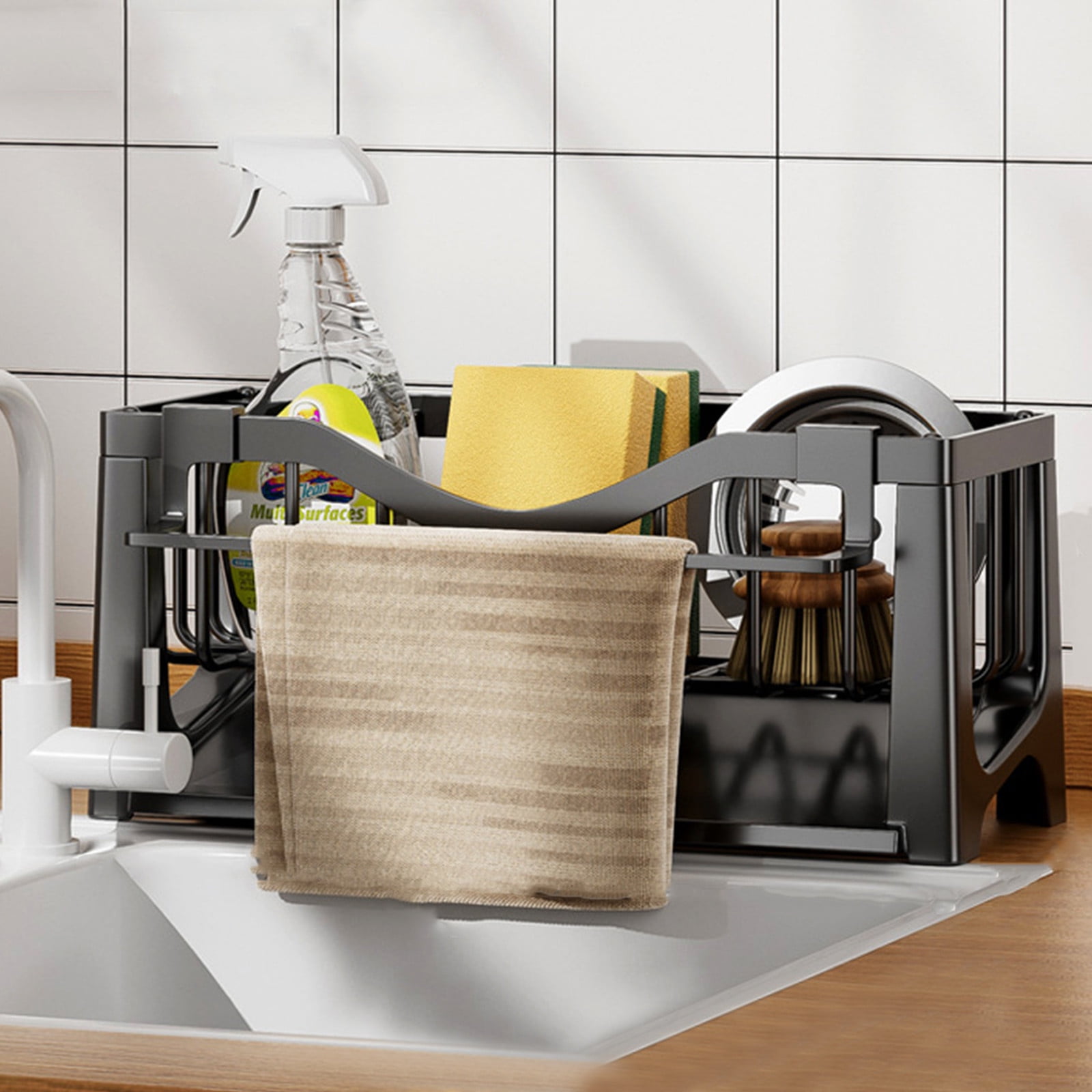 Tesa Kitchen Sink Organizer | Adhesive Wall Mount | No Drill Hanging Holder For Soap & Sponges