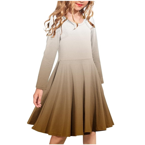 XYAIYT Long Sleeve Dresses for Girls Gradient Color Knee Length Ruffle Dress Kids Girl Trendy Casual Clothes