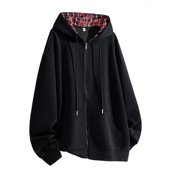 XYAIYT Mens Hoodies with Pockets Zipper Up Sweatshirt Plaid Printed Lined Drawstring Long Sleeve Tops Trendy Casual