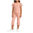 thumbnail image 1 of XYAIYT Outfit Sets for Girls 2-11 T Ruffle Short Sleeve Tops and Straight Leg Capri Pants Casual 2 Piece Sets, 1 of 6