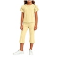 thumbnail image 1 of XYAIYT Outfit Sets for Girls 2-11 T Ruffle Short Sleeve Tops and Straight Leg Capri Pants Casual 2 Piece Sets, 1 of 6