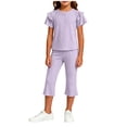 thumbnail image 1 of XYAIYT Outfit Sets for Girls 2-11 T Ruffle Short Sleeve Tops and Straight Leg Capri Pants Casual 2 Piece Sets, 1 of 6
