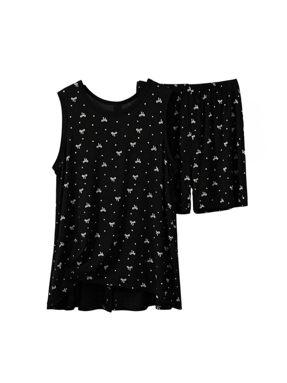 Plus Size Pajama Sets for Women Sleeveless Tank Top and Elastic Waist Shorts 2 Piece Sleepwear Set Comfy Soft