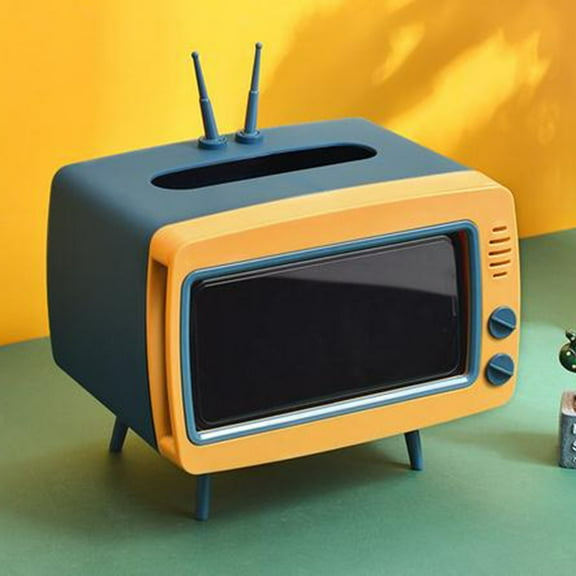XYAIYT Retro TV Shaped Tissue Box Organizer with Phone Holder Multi Functional Storage for Home Office Bathroom Desk Paper Holder Convenient Design No Installation Needed