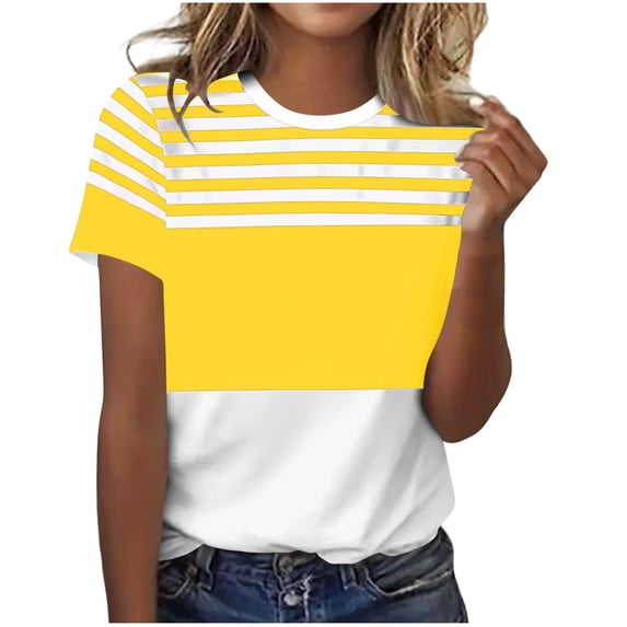XYAIYT Striped Tops for Women Fashion Printed Crew-neck Short Sleeve T-shirt Casual Summer Loose Tee