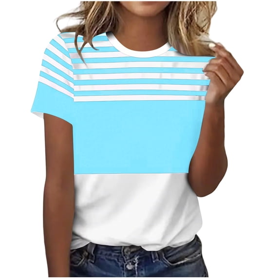 XYAIYT Striped Tops for Women Fashion Printed Crew-neck Short Sleeve T-shirt Casual Summer Loose Tee
